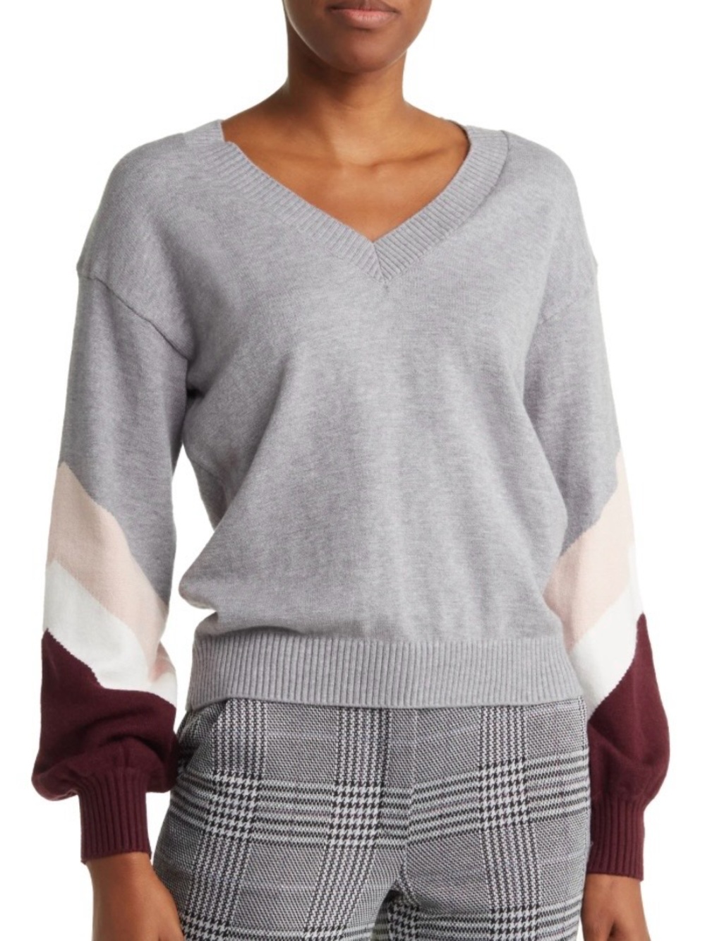 Laundry by Shelli Segal V Neck Statement Sleeve Sweater